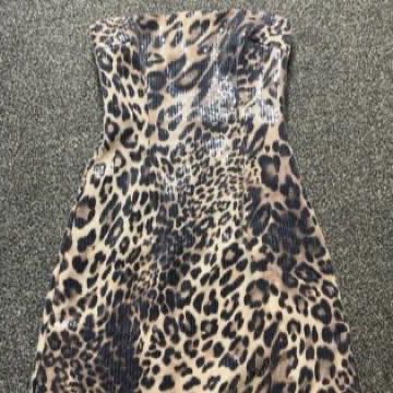 White Fox Leopard sequin strapless mini